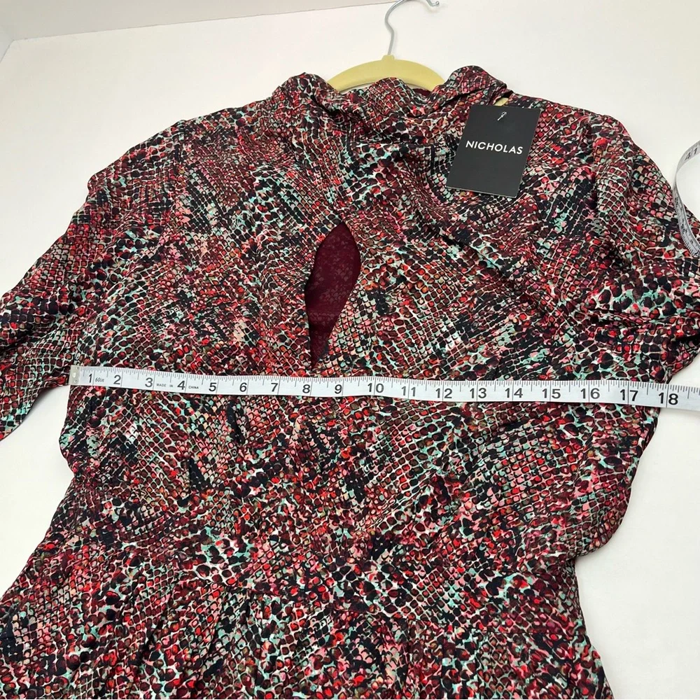 NICHOLAS Eleanor‎ Cross Neck Keyhole Gathered Printed Midi Dress SZ 10 NEW *FLAW - Picture 8 of 16